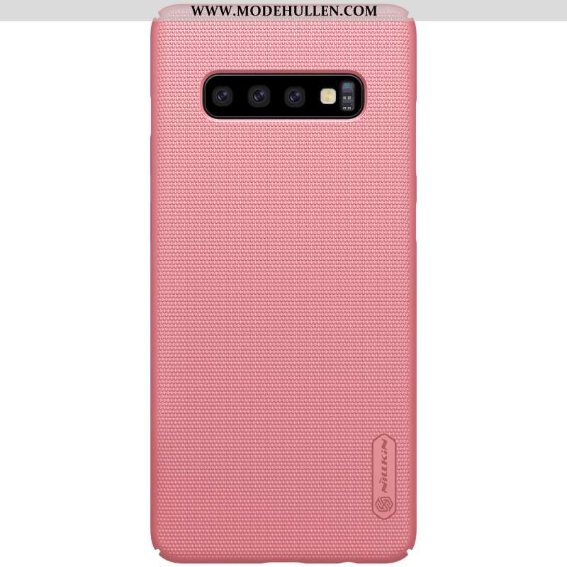 Hülle Samsung Galaxy S10+ Nubuck Schutz Blau Case Schwer Gold