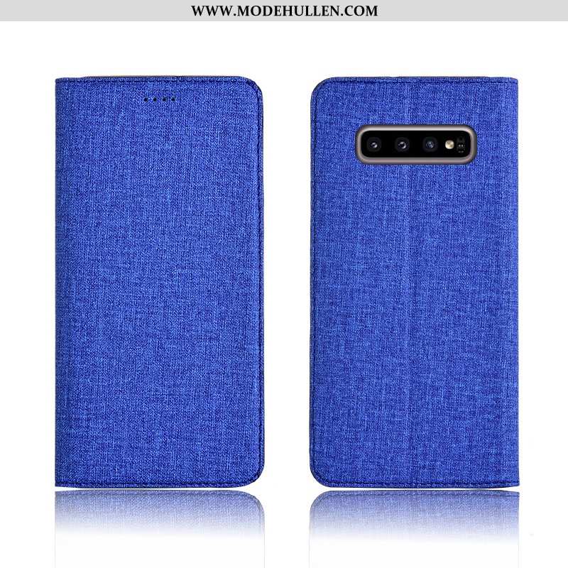 Hülle Samsung Galaxy S10+ Schutz Baumwolle Und Leinen Clamshell Anti-sturz Lederhülle Weiche Blau