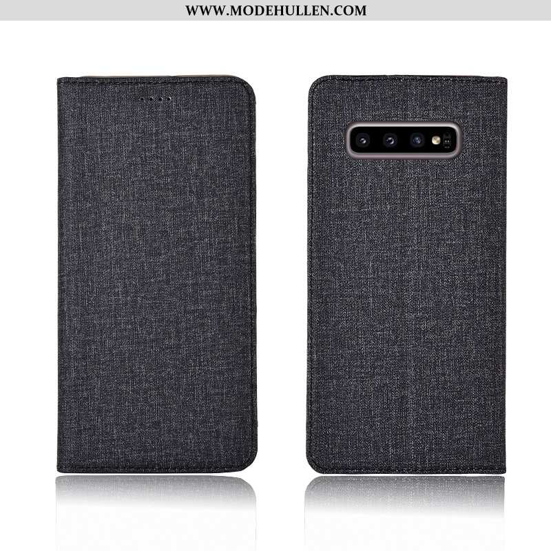 Hülle Samsung Galaxy S10+ Schutz Baumwolle Und Leinen Clamshell Anti-sturz Lederhülle Weiche Blau