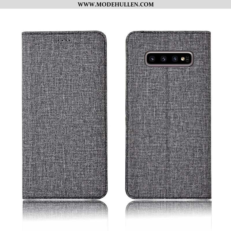 Hülle Samsung Galaxy S10+ Schutz Baumwolle Und Leinen Clamshell Anti-sturz Lederhülle Weiche Blau