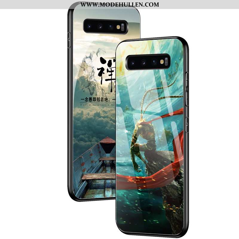 Hülle Samsung Galaxy S10 Schutz Glas Netto Rot Liebhaber Mode Sterne Grün