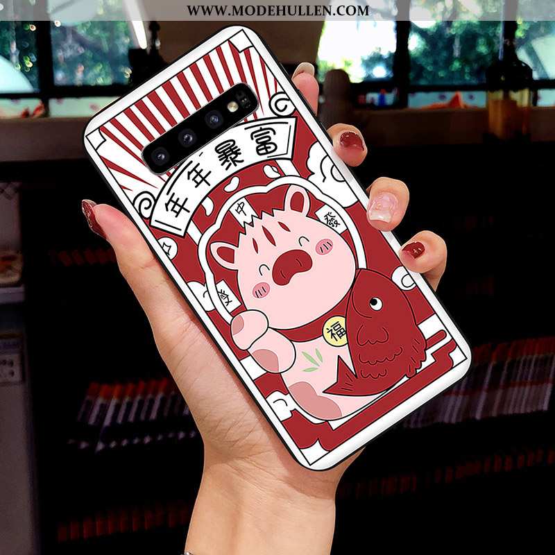 Hülle Samsung Galaxy S10 Schutz Karikatur Netto Rot Frisch Weiche Case Handy Gelbe