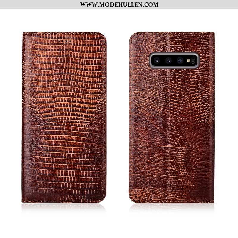 Hülle Samsung Galaxy S10 Schutz Lederhülle Case Clamshell Echt Leder Anti-sturz Neu Braun