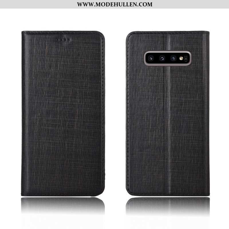 Hülle Samsung Galaxy S10+ Schutz Lederhülle Case Echt Leder Handy Clamshell Blau