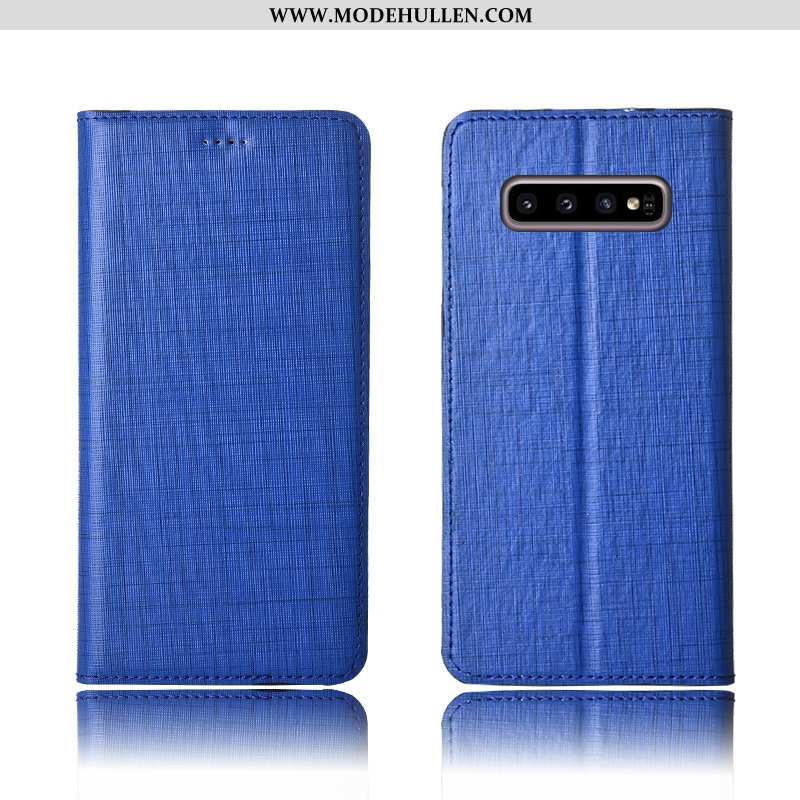 Hülle Samsung Galaxy S10+ Schutz Lederhülle Case Echt Leder Handy Clamshell Blau