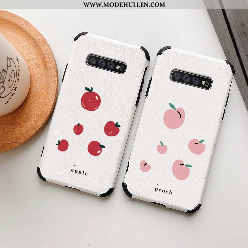 Hülle Samsung Galaxy S10+ Schutz Lederhülle Karikatur Persönlichkeit Case Weiß Handy Weiße