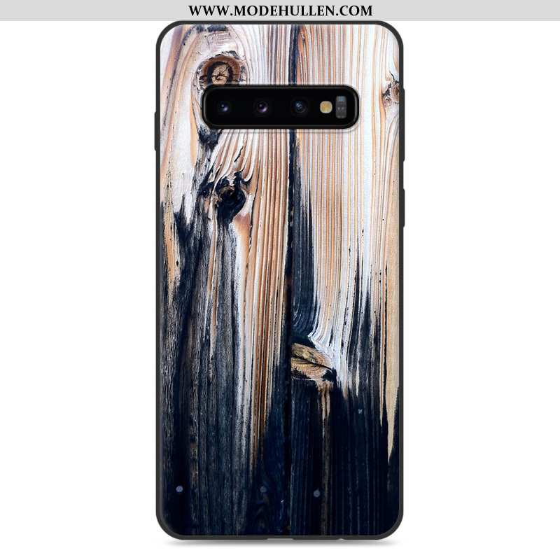 Hülle Samsung Galaxy S10 Schutz Persönlichkeit Einfassung Case Weiche Kreativ Aus Holz Grau