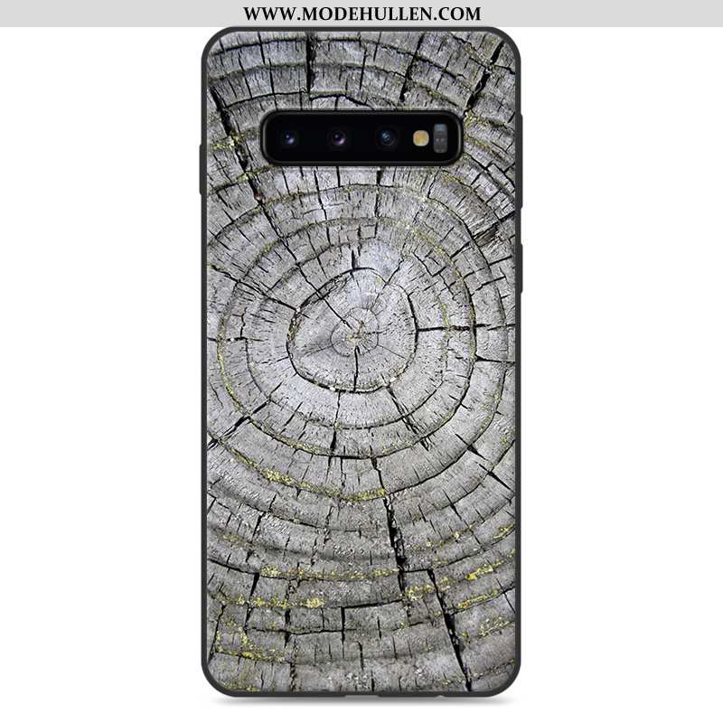 Hülle Samsung Galaxy S10 Schutz Persönlichkeit Einfassung Case Weiche Kreativ Aus Holz Grau