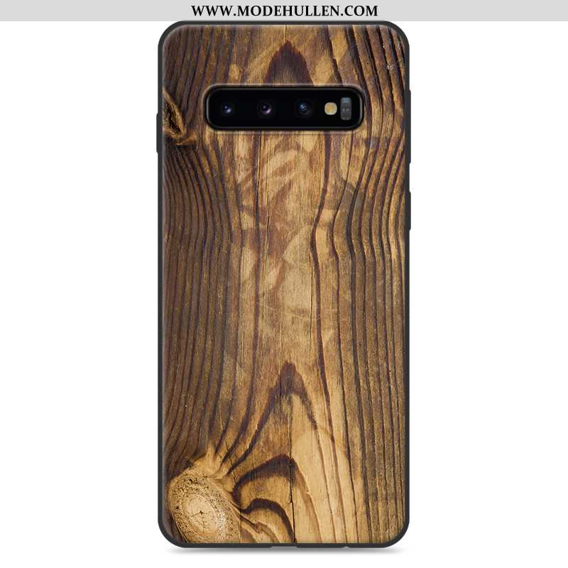 Hülle Samsung Galaxy S10 Schutz Persönlichkeit Einfassung Case Weiche Kreativ Aus Holz Grau