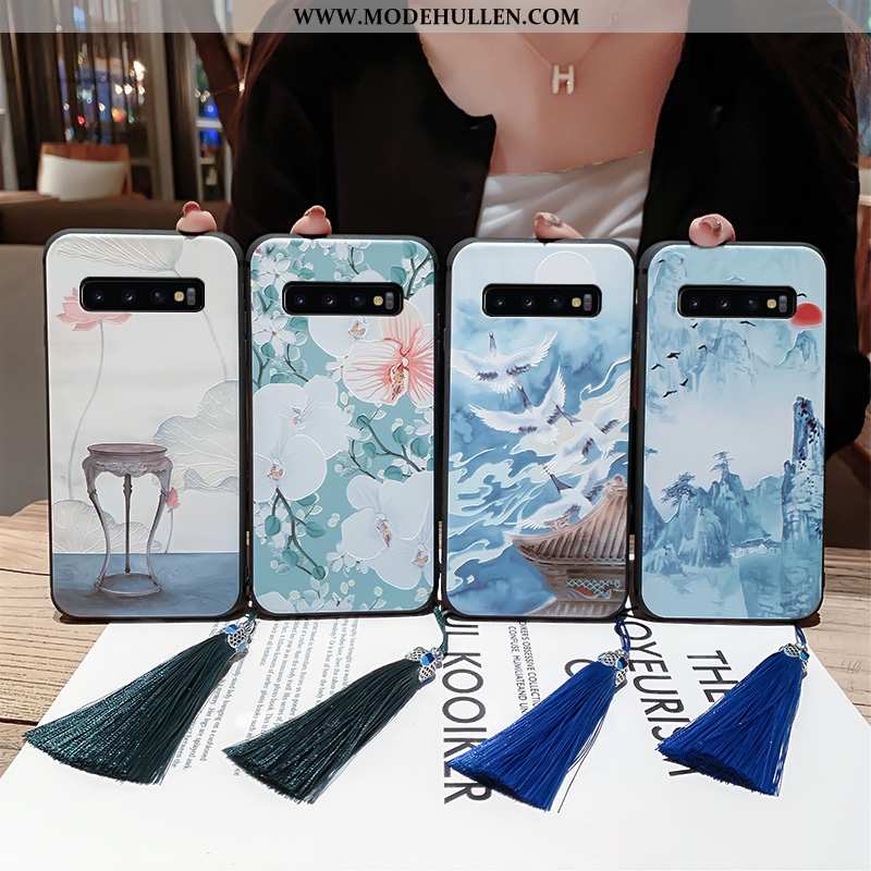 Hülle Samsung Galaxy S10+ Silikon Schutz Anti-sturz Sterne Chinesische Art Case Blau