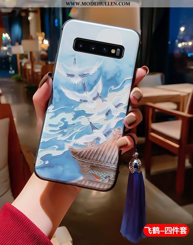 Hülle Samsung Galaxy S10+ Silikon Schutz Anti-sturz Sterne Chinesische Art Case Blau