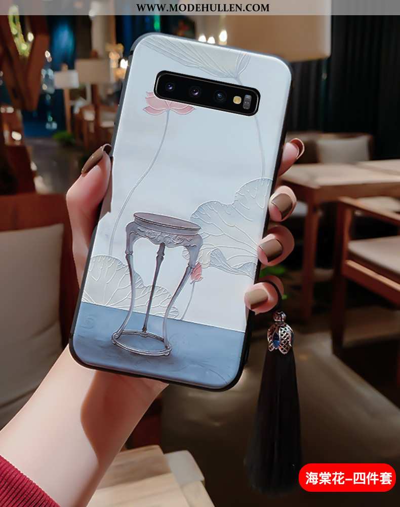 Hülle Samsung Galaxy S10+ Silikon Schutz Anti-sturz Sterne Chinesische Art Case Blau