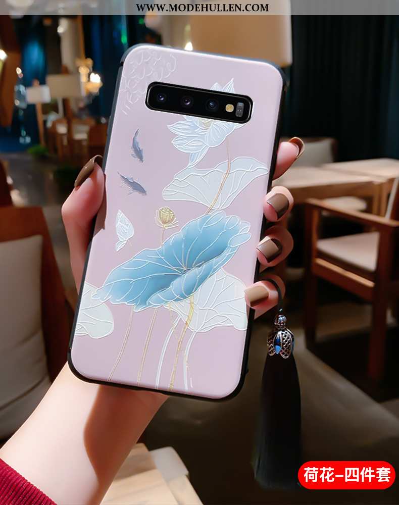 Hülle Samsung Galaxy S10+ Silikon Schutz Anti-sturz Sterne Chinesische Art Case Blau