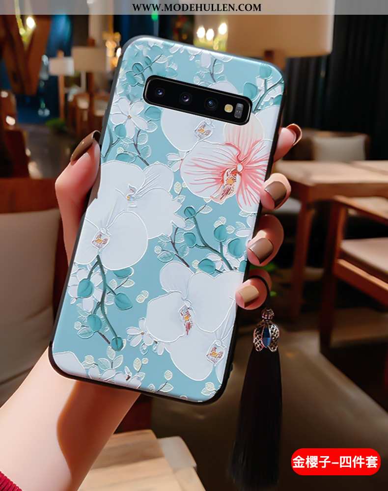 Hülle Samsung Galaxy S10+ Silikon Schutz Anti-sturz Sterne Chinesische Art Case Blau