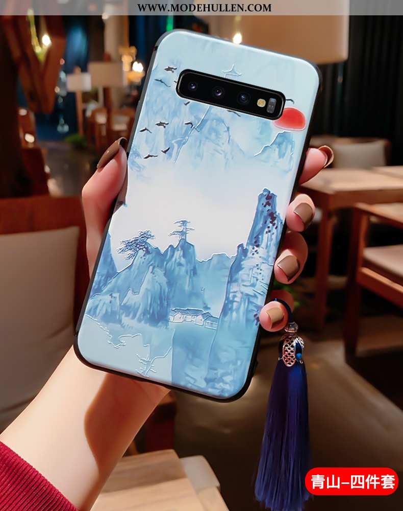 Hülle Samsung Galaxy S10+ Silikon Schutz Anti-sturz Sterne Chinesische Art Case Blau