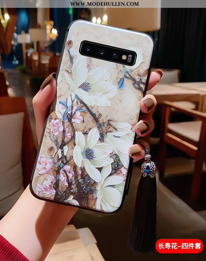 Hülle Samsung Galaxy S10+ Silikon Schutz Anti-sturz Sterne Chinesische Art Case Blau