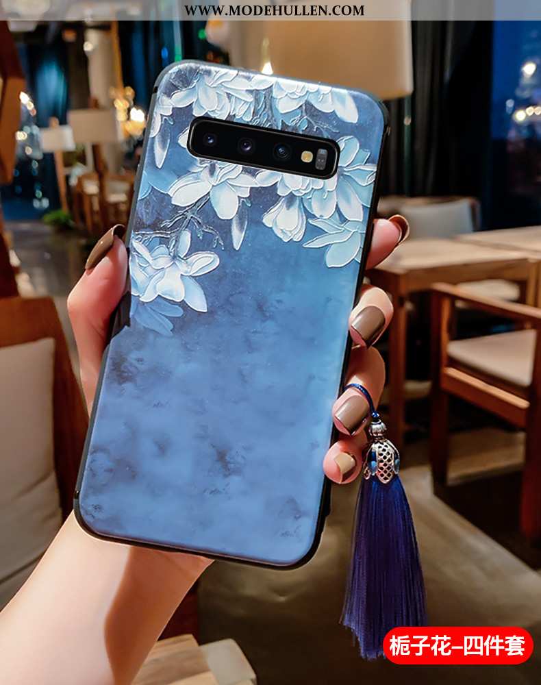 Hülle Samsung Galaxy S10+ Silikon Schutz Anti-sturz Sterne Chinesische Art Case Blau