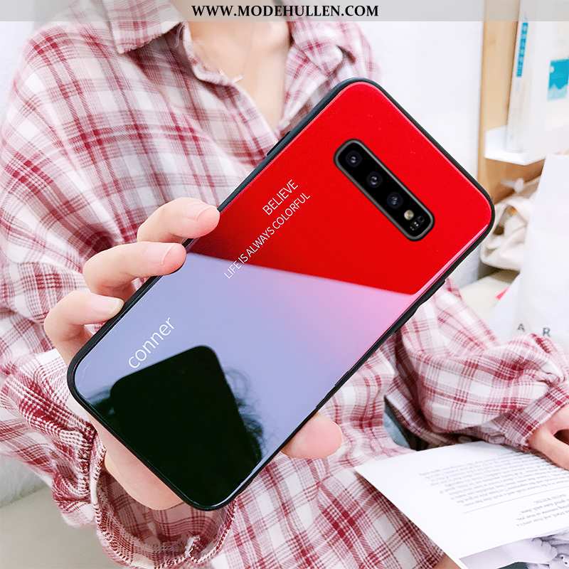 Hülle Samsung Galaxy S10+ Silikon Schutz Sterne Anti-sturz Rot Glas Handy Rote