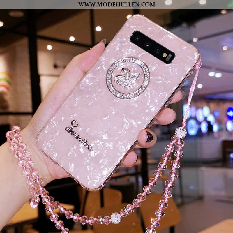 Hülle Samsung Galaxy S10 Silikon Schutz Sterne Strass Handy Weiß Kristall Weiße
