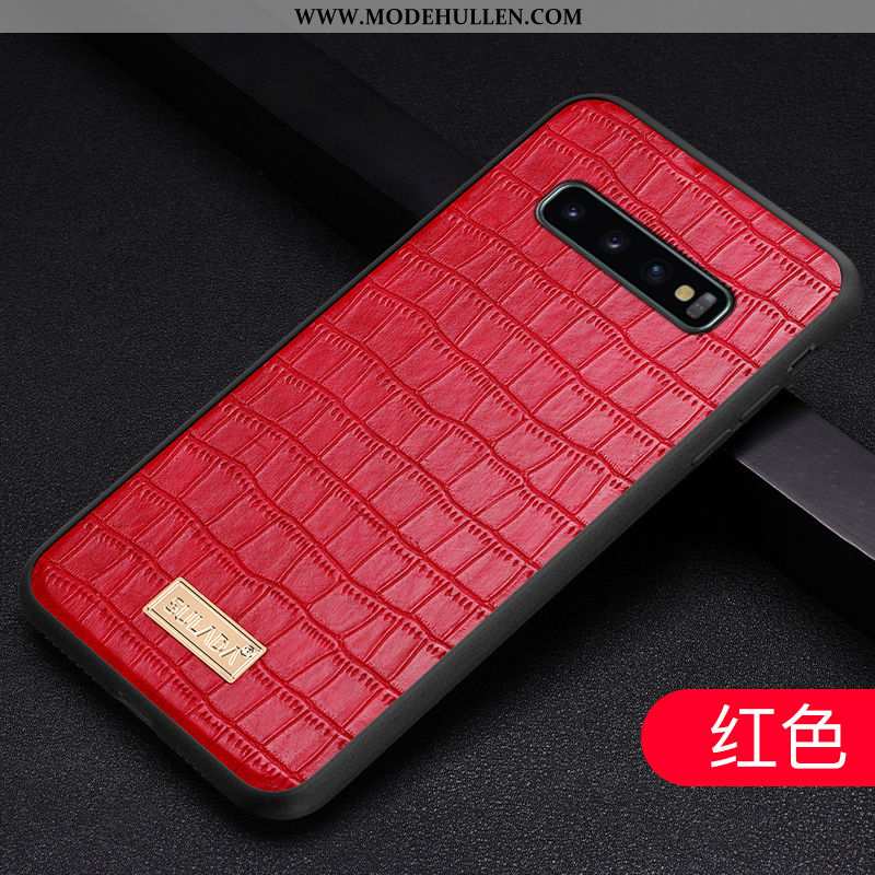 Hülle Samsung Galaxy S10 Trend Schutz Handy Neu Echt Leder Krokodilmuster Rot Rote