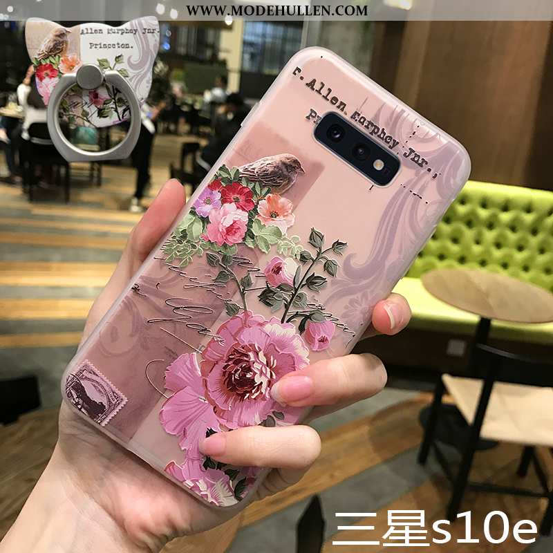 Hülle Samsung Galaxy S10e Dünne Silikon Nubuck Netto Rot Case Handy Prägung Rosa