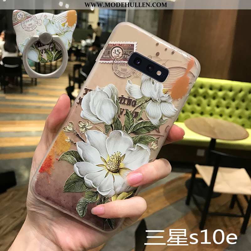 Hülle Samsung Galaxy S10e Dünne Silikon Nubuck Netto Rot Case Handy Prägung Rosa