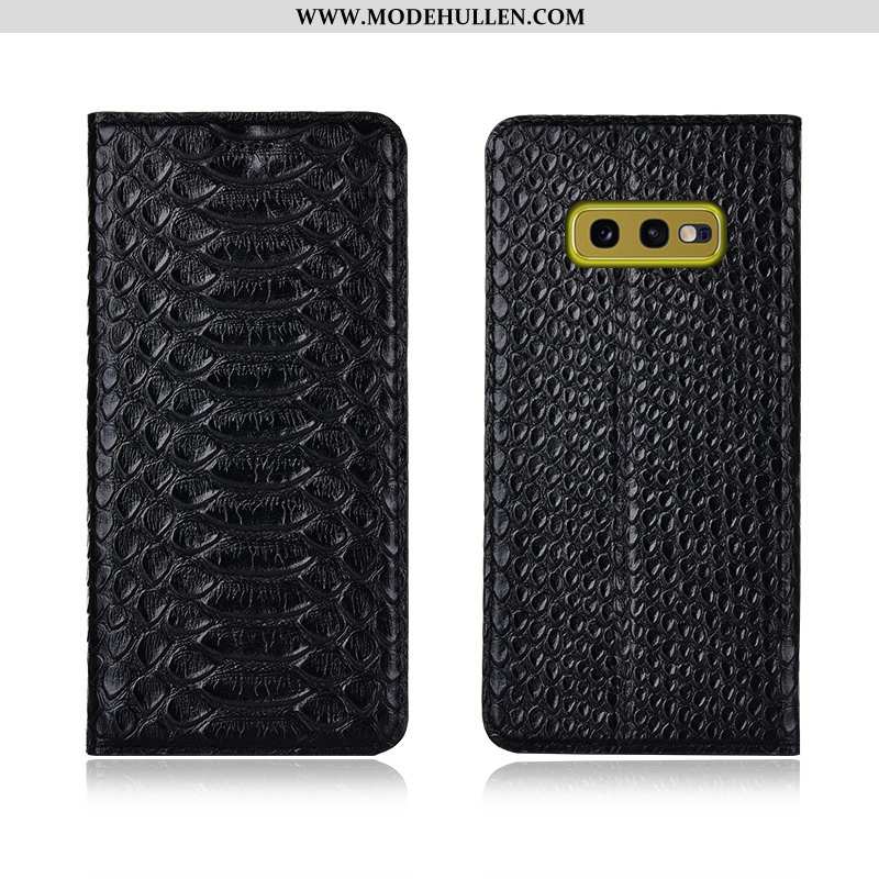 Hülle Samsung Galaxy S10e Echt Leder Muster Case Clamshell Schwarz Neu Einfassung