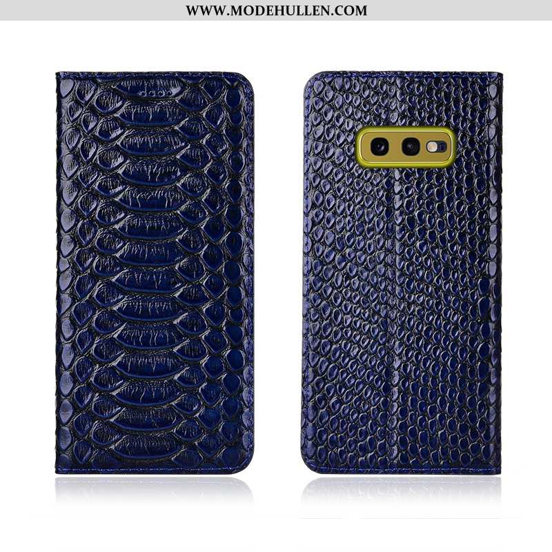 Hülle Samsung Galaxy S10e Echt Leder Muster Case Clamshell Schwarz Neu Einfassung