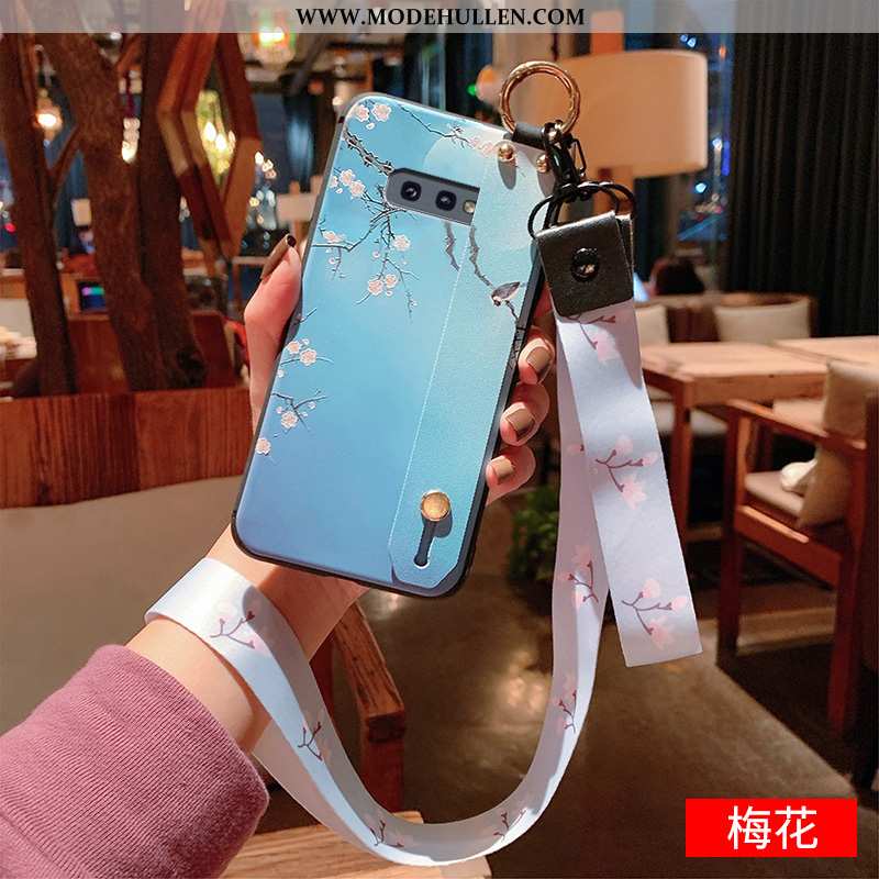 Hülle Samsung Galaxy S10e Prägung Hängender Hals Blau Handy Alles Inklusive Sterne