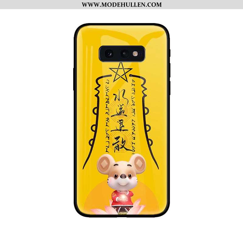 Hülle Samsung Galaxy S10e Schutz Glas Gelb Sterne Case Handy Persönlichkeit Gelbe