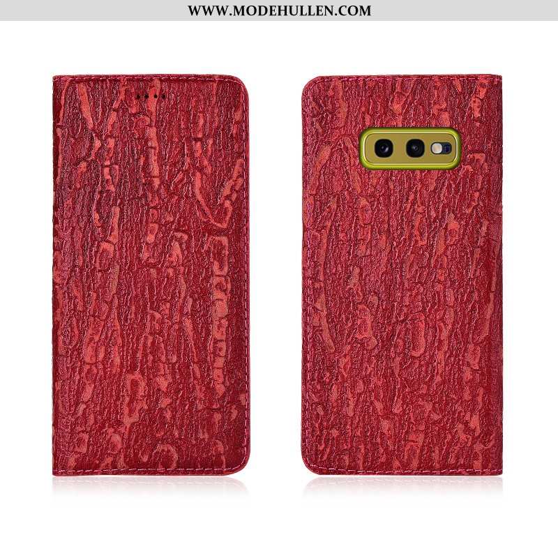 Hülle Samsung Galaxy S10e Schutz Lederhülle Sterne Echt Leder Rot Bäume Rote