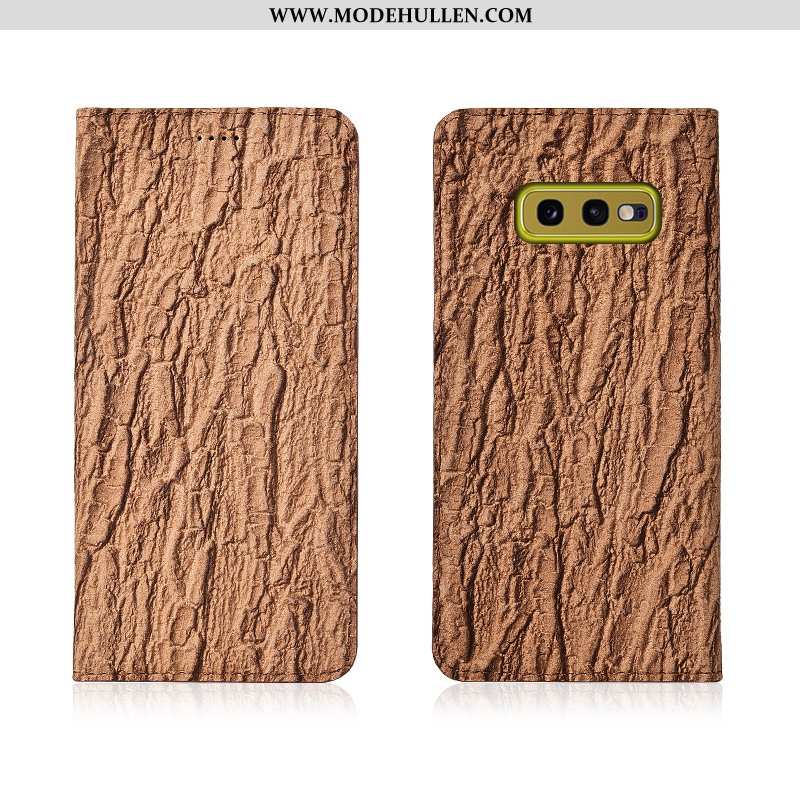 Hülle Samsung Galaxy S10e Schutz Lederhülle Sterne Echt Leder Rot Bäume Rote