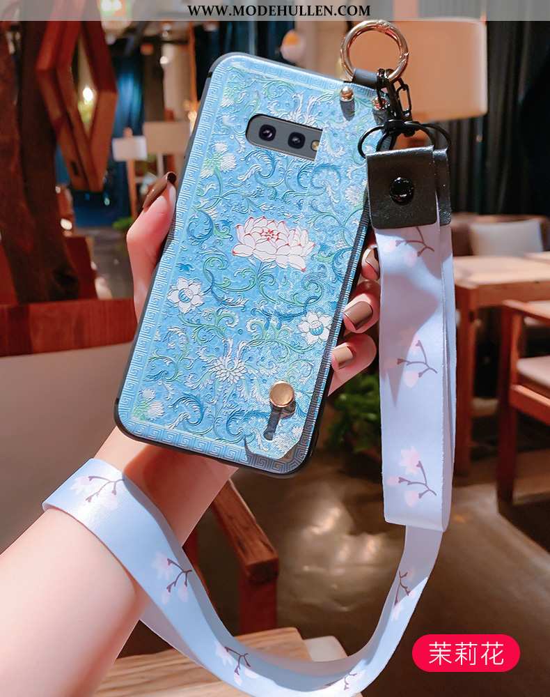 Hülle Samsung Galaxy S10e Silikon Schutz Hängende Verzierungen Handy Wind Weiche Palast Blau