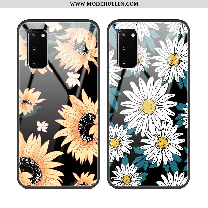 Hülle Samsung Galaxy S20 Glas Schutz Handy Sonnenblume Schwarz Sterne Einfassung