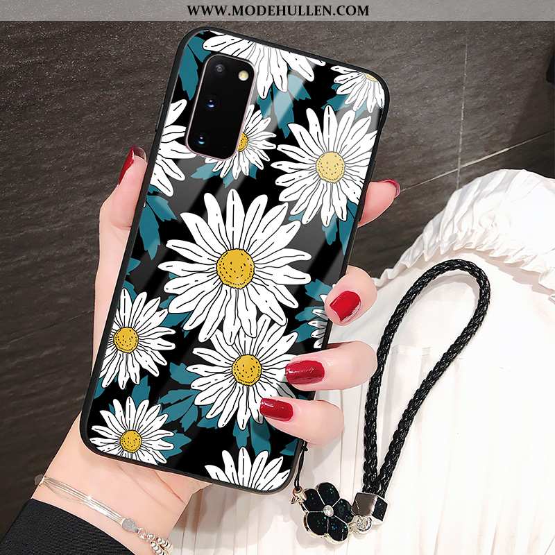 Hülle Samsung Galaxy S20 Glas Schutz Handy Sonnenblume Schwarz Sterne Einfassung