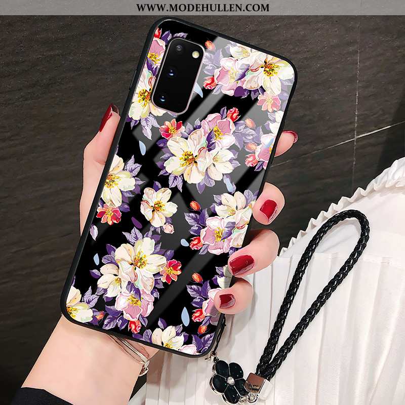 Hülle Samsung Galaxy S20 Glas Schutz Handy Sonnenblume Schwarz Sterne Einfassung