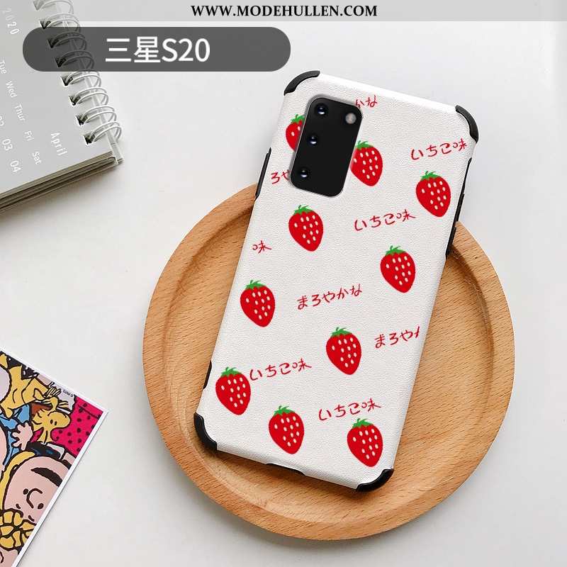 Hülle Samsung Galaxy S20 Persönlichkeit Kreativ Case Seide Weiß Erdbeere Weiße