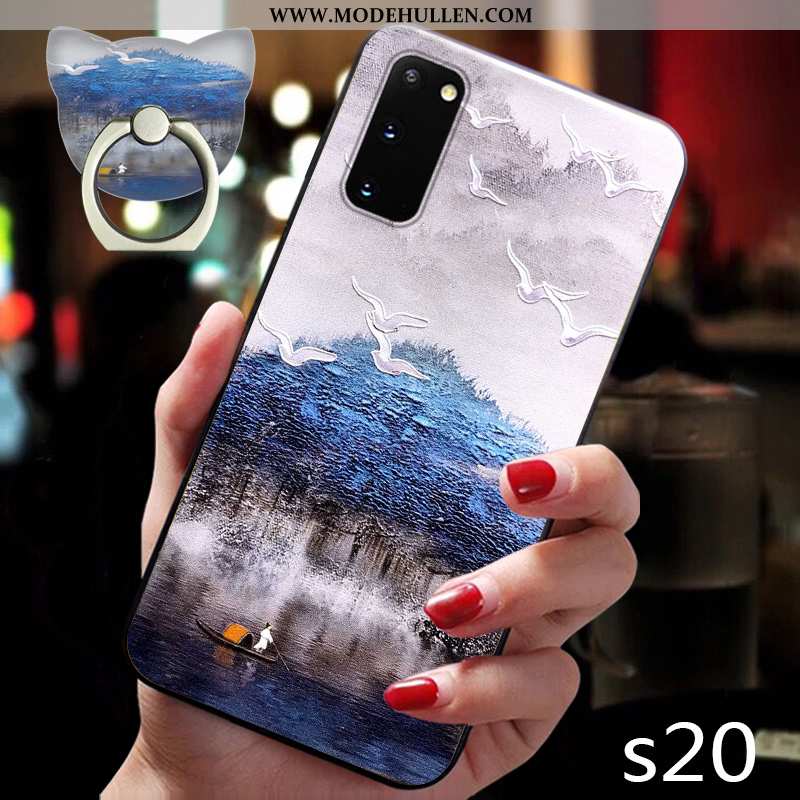 Hülle Samsung Galaxy S20 Silikon Schutz Wind Chinesische Art Sterne Rosa Handy