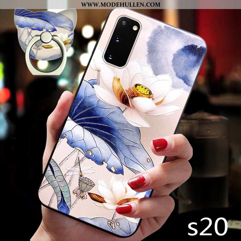 Hülle Samsung Galaxy S20 Silikon Schutz Wind Chinesische Art Sterne Rosa Handy