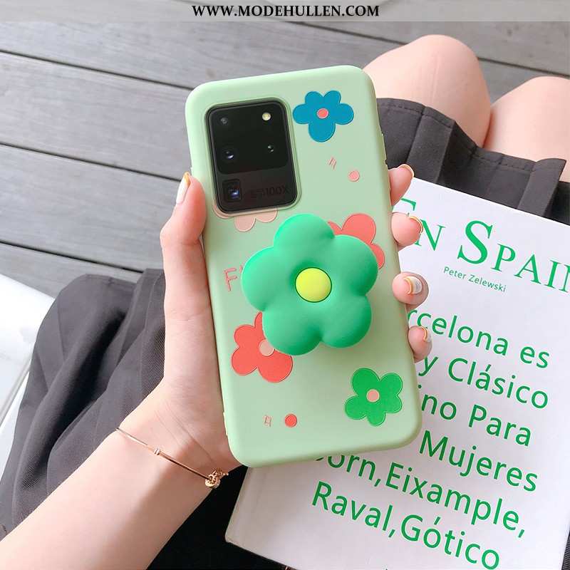 Hülle Samsung Galaxy S20 Ultra Karikatur Nette Halterung Anti-sturz Trend Silikon Blumen Grün