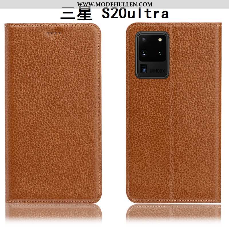 Hülle Samsung Galaxy S20 Ultra Lederhülle Muster Handy Folio Case Litchi Blau