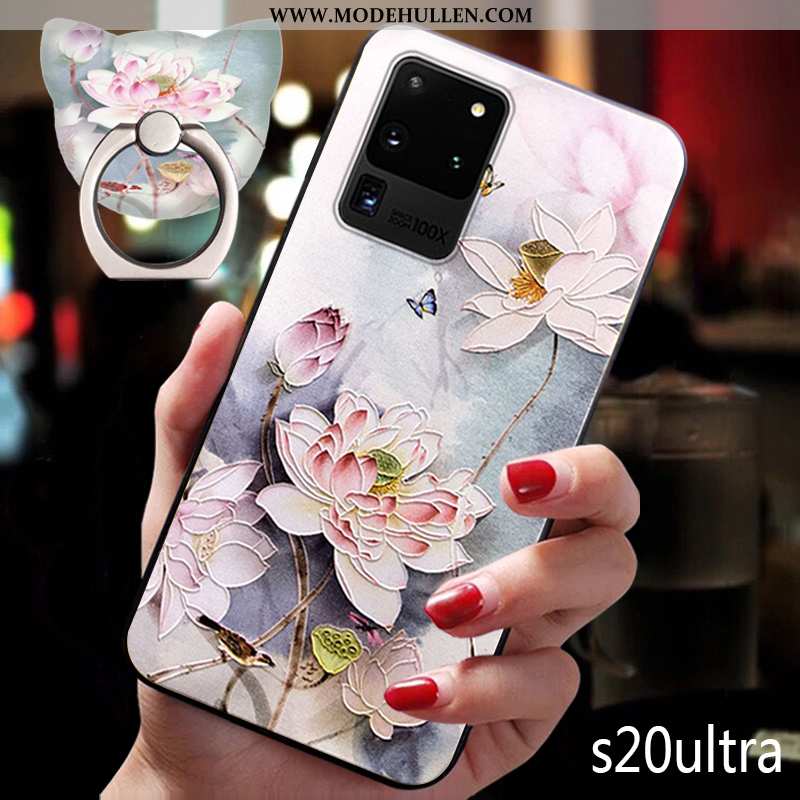 Hülle Samsung Galaxy S20 Ultra Schutz Nubuck Prägung Chinesische Art Wind Case Anti-sturz Blau