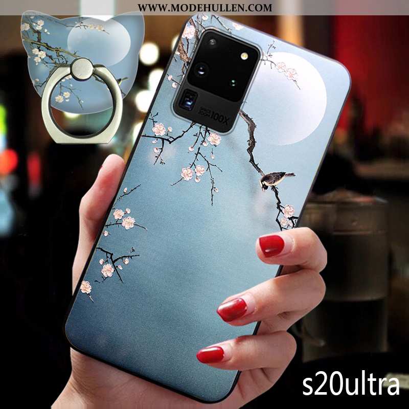 Hülle Samsung Galaxy S20 Ultra Schutz Nubuck Prägung Chinesische Art Wind Case Anti-sturz Blau