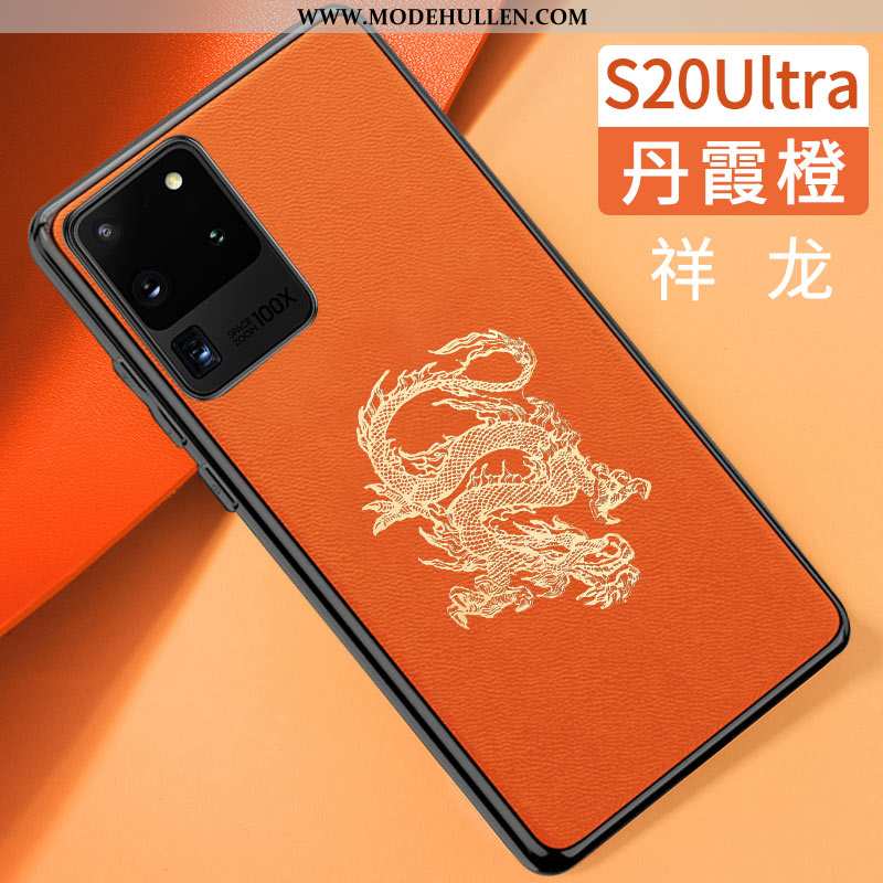 Hülle Samsung Galaxy S20 Ultra Weiche Silikon Einfassung Handy Lederhülle Orange Schutz