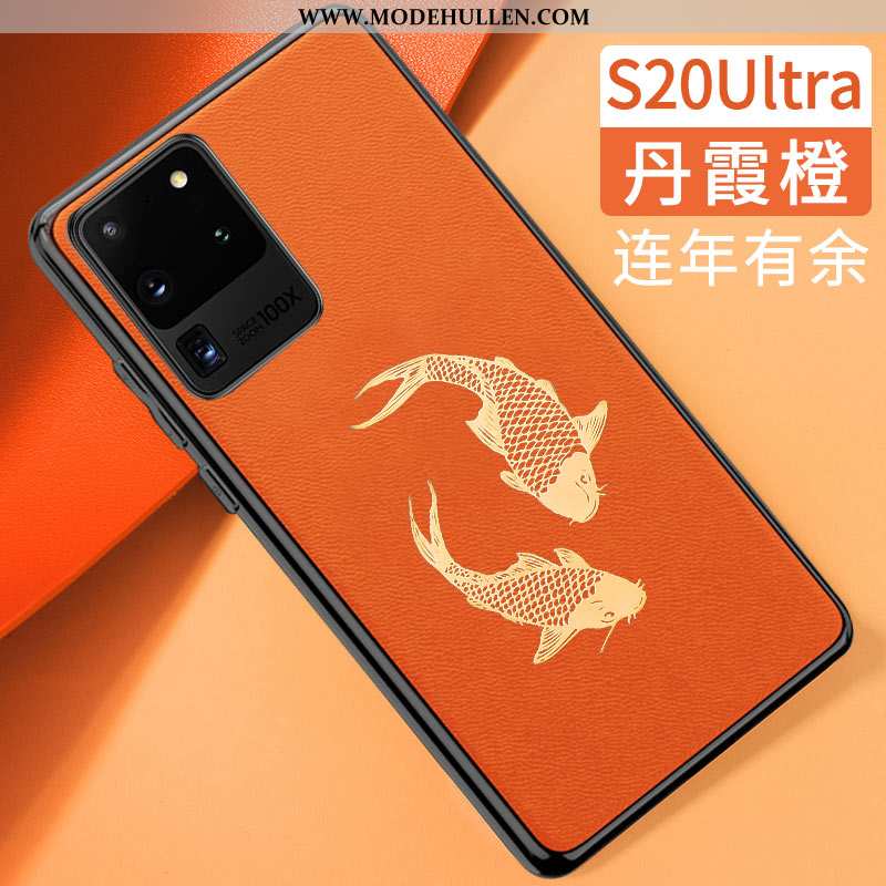 Hülle Samsung Galaxy S20 Ultra Weiche Silikon Einfassung Handy Lederhülle Orange Schutz