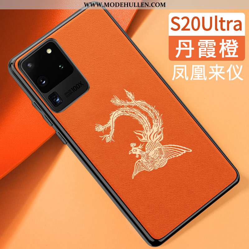 Hülle Samsung Galaxy S20 Ultra Weiche Silikon Einfassung Handy Lederhülle Orange Schutz