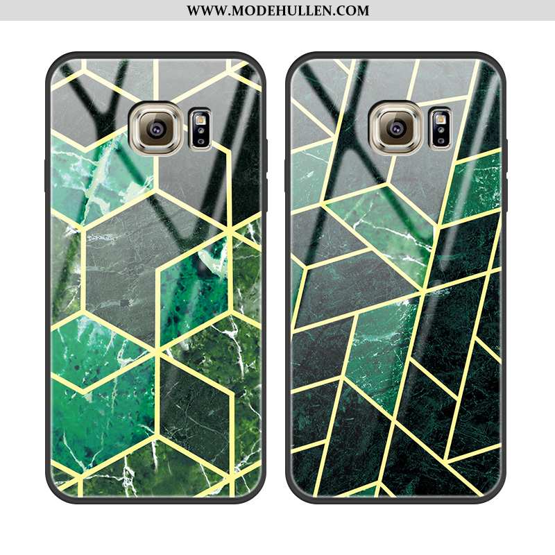 Hülle Samsung Galaxy S6 Edge Glas Mode Case Geometrie Groß Dünne Handy Grün