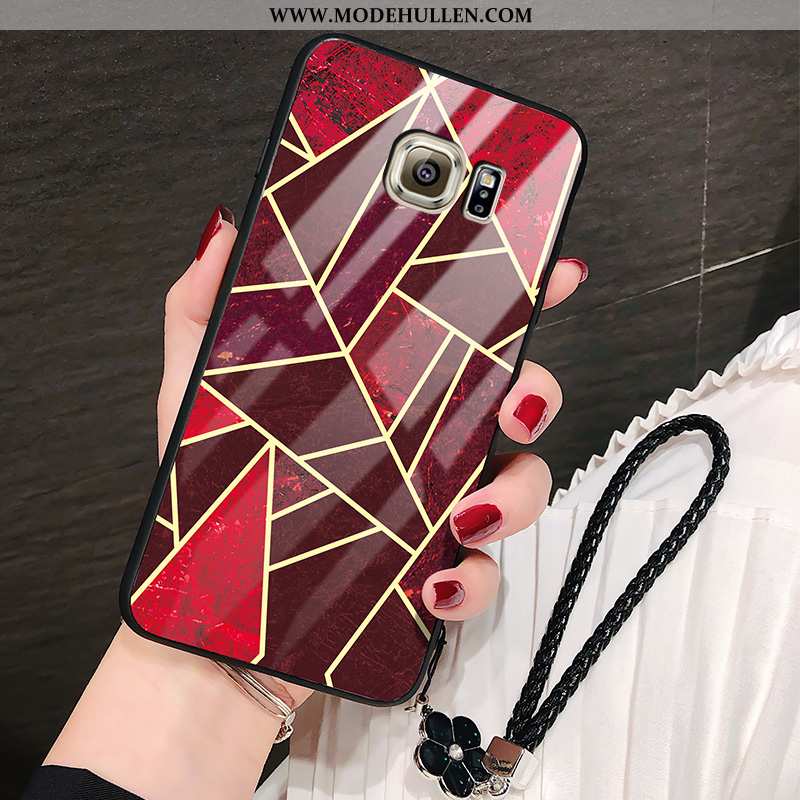 Hülle Samsung Galaxy S6 Edge Glas Mode Case Geometrie Groß Dünne Handy Grün