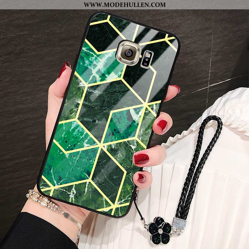 Hülle Samsung Galaxy S6 Edge Glas Mode Case Geometrie Groß Dünne Handy Grün