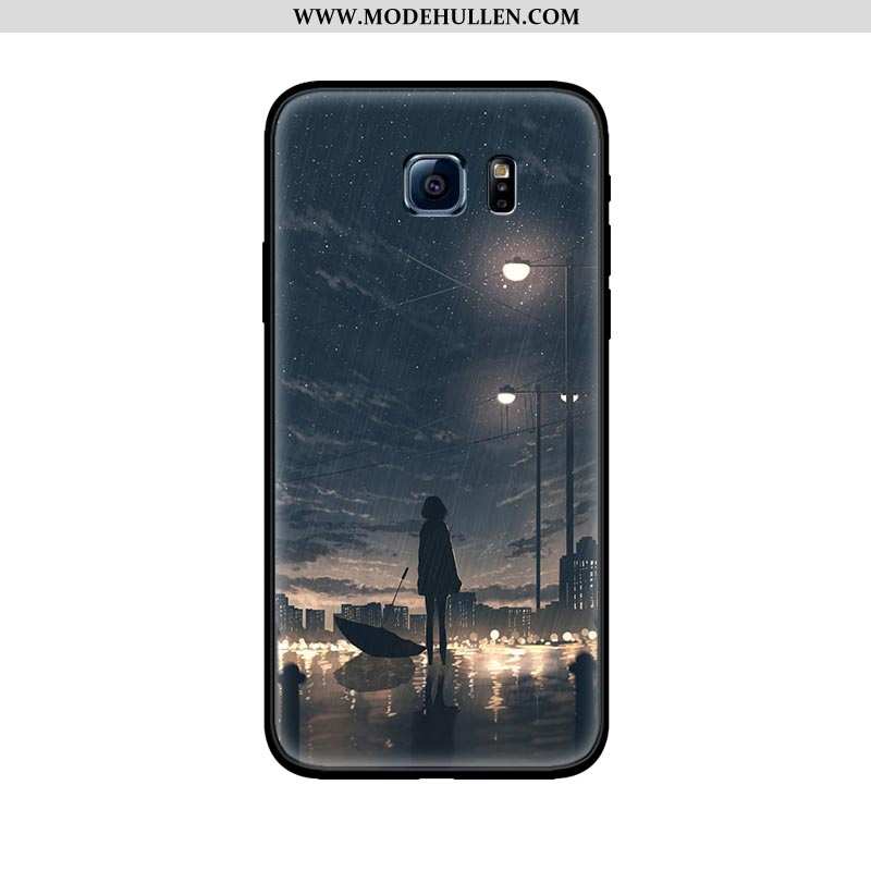 Hülle Samsung Galaxy S6 Edge Karikatur Nette Anti-sturz Handy Weiche Nubuck Schwarz